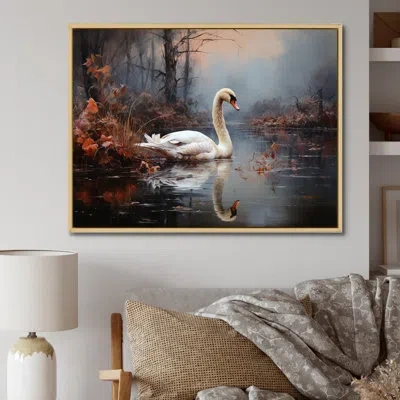 Design Art Swan In The Mist I On Canvas Print In Natural Floater Framed