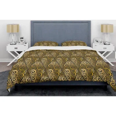Design Art Swirl I Mid-century Duvet Cover Set In Gold