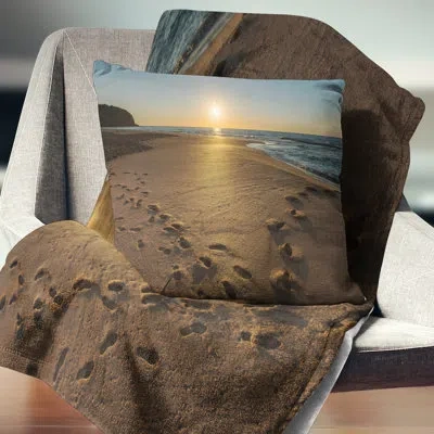 Design Art Sydney Seashore At Sunrise - Sea & Shore Printed Throw Pillow In Blue;orange