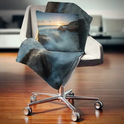 Design Art Sydney Seashore At Sunset - Sea & Shore Printed Throw Pillow In Blue