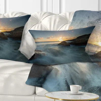 Design Art Sydney Seashore At Sunset - Sea & Shore Printed Throw Pillow In Blue