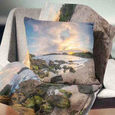 Design Art Sydney Seashore During Sunset - Sea & Shore Printed Pillow In Blue