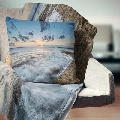 Design Art Sydney Sunset At La Per House - Sea & Shore Printed Throw Pillow In Blue;white