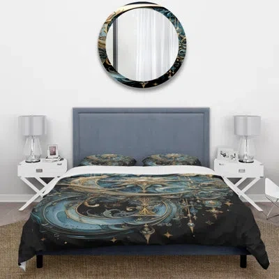 Design Art Symbols Crescent Moon And Stars - Symbols Duvet Cover Set - Microfiber Polyester In Gold