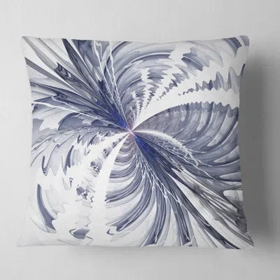 Design Art Symmetrical Blue Fractal Flower - Floral Printed Pillow In Black