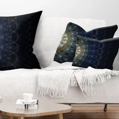 Design Art Symmetrical Blue Silver Fractal Flower - Floral Printed Throw Pillow