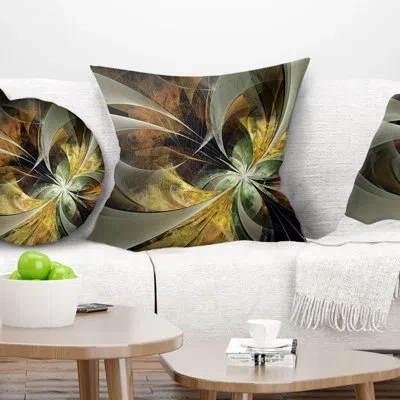 Design Art Symmetrical Gold Fractal Flower - Floral Printed Pillow In Black