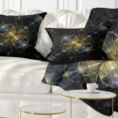 Design Art Symmetrical Golden Fractal Flower - Floral Printed Throw Pillow