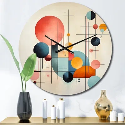 Design Art Syncronicities Midcentury Elegant Retro Art I Metal Wall Clock In Blue;red