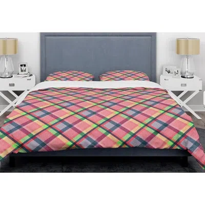 Design Art Tartan Al Texture I Mid-century Duvet Cover Set In Red