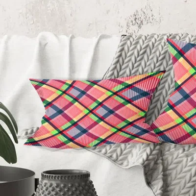 Design Art Tartan Geometrical Texture I - Mid-century Modern Printed Throw Pillow