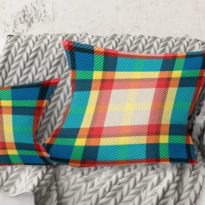 Design Art Tartan Geometrical Texture Iii - Mid-century Modernprinted Throw Pillow In Blue