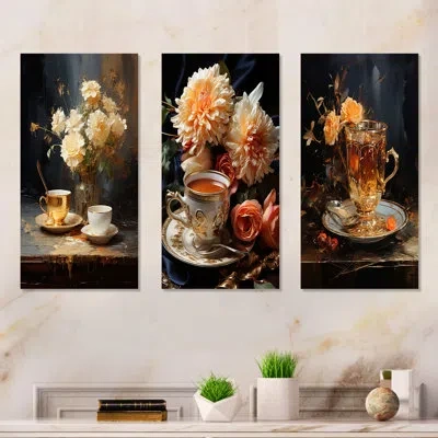 Design Art Tea Time Classic Sips - Coffee & Tea Metal Prints Set Of 3
