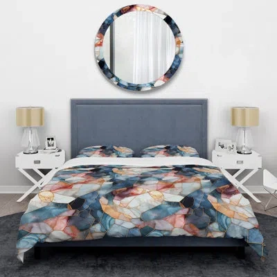 Design Art Teal And Red Marble Mosaic Elegance - Marble Duvet Cover Set In Red;teal