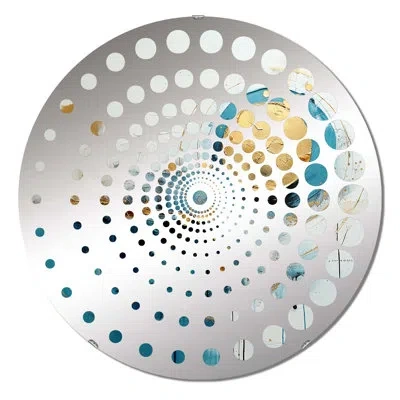 Design Art Teal Circular Sensitivity Gold Watercolor Ii - Spiral Circle Wall Mirror In Gold;blue