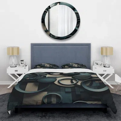 Design Art Teal Fragmented Forms Beddingmicrofiber / Polyester Duvet Cover Set In Black;teal