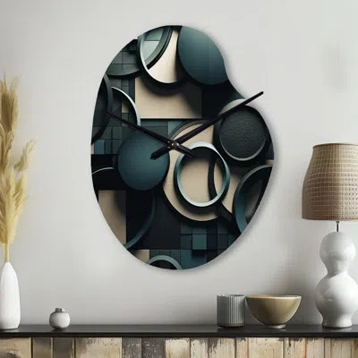 Design Art Teal Fragmented Forms - Cubism Unique Shape Metal Wall Clock, Modern Asymmetrical Wall Clock Print