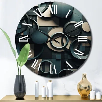 Design Art Teal Fragmented Forms Metal Wall Clock In Black