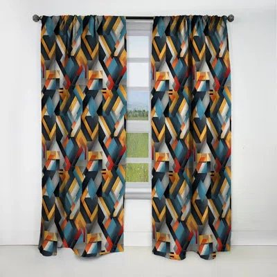 Design Art Teal Industrial Matrix Geometric Reflections - Abstract Geometric Blackout Curtain - 1 Panels In Yellow;teal