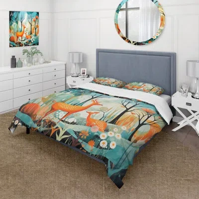 Design Art Teal Mid Century Mod Nature - Abstract Midcentury Duvet Cover Set - Microfiber Polyester