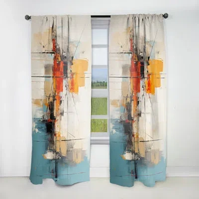 Design Art Teal Orange Bold Energy Iv - Dams Curtain - Velvet Room Darkening - 1 Panel In Orange;teal