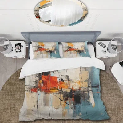 Design Art Teal Orange Bold Energy Iv - Dams Duvet Cover Set In Orange;teal