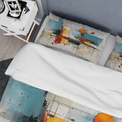 Design Art Teal Orange Bold Flow Collage - Dams Duvet Cover Set - Microfiber Polyester In Orange;teal