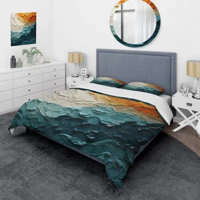 Design Art Teal Orange Ocean Coastal Essence Collage - Ocean Comforter Set 4 Pcs In Teal;orange