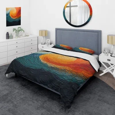 Design Art Teal Orange Op Art Rhythmic Illusion Iii - Op Art Duvet Cover Set - Microfiber Polyester In Orange;teal