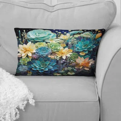 Design Art Teal Succulent Serenade - Succulent Printed Throw Pillow In Green