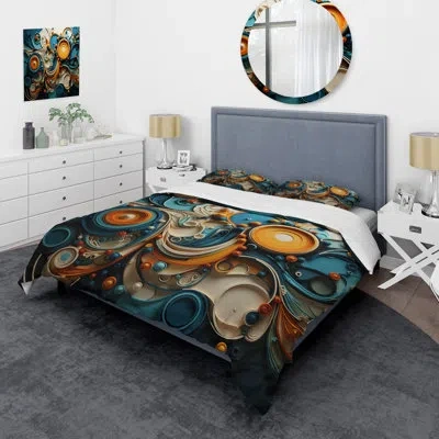 Design Art Teal Yellow Abstract Fractal Collage Melodies - Fractals 4 Pcs Comforter Set In Teal;yellow