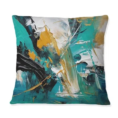 Design Art Teal Yellow Cubist Kaleidoscope - Cubism Printed Throw Pillow In Green;yellow