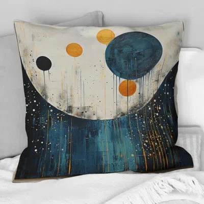 Design Art Teal Yellow Mid Century Minimalist Rain Ii - Minimalism Printed Throw Pillow In Yellow;teal