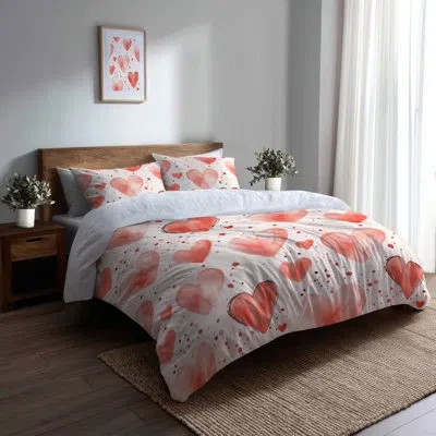 Design Art Teens Love Bedding Set 3 Pcs - Comfort Cozy Hearts Twin Duvet Cover And Throw Pillow Set In Red;beige