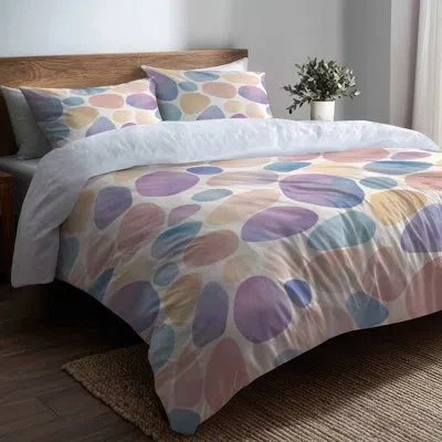 Design Art Teens Organic Shapes Comforter Set Of 6 - Modern Pastel Pebbles Twin Comforter Bedding Set In Yellow;purple
