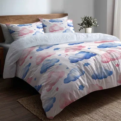 Design Art Teens Sky Comforter Set Of 6 - Whimsical Cute Clouds Twin Comforter Bedding Set In Blue;pink