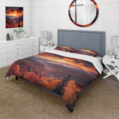 Design Art Tennessee Great Smoky Mountains Sunset I Beddingmicrofiber / Polyester Duvet Cover Set In Red;orange
