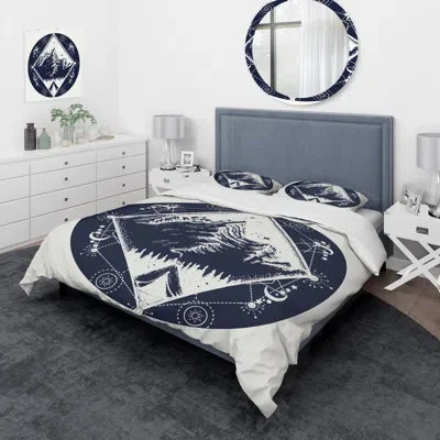 Design Art Tent In Mountain Landscape - Vintage Duvet Cover Set - Microfiber Polyester In Navy,white