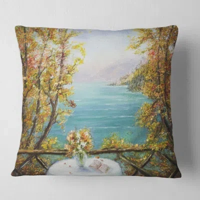 Design Art Terrace View By The Ocean Square Pillow Cover & Insert In Blue;blue