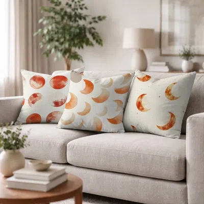 Design Art Terracotta Moon - Modern Orange Printed Throw Pillow In Orange;beige