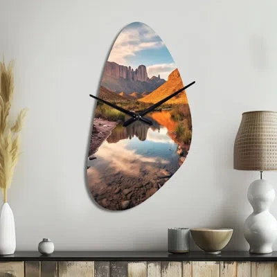 Design Art Texas Big Bend National Park - Texas Irregular Shape Metal Clock, Grey Asymmetrical Metal Clock Prin In Gray