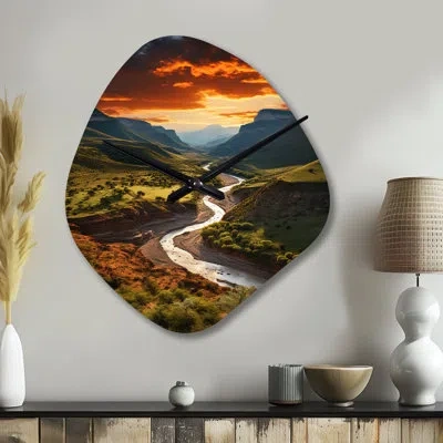 Design Art Texas Sunset Ultra-wide Angle Landscape Ii - Nebula Shape Green Wall Clock Sculpture