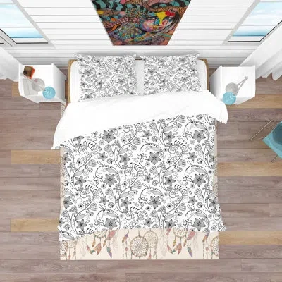 Design Art Texture In A Flower Design - Floral Eclectic Duvet Cover Set - Microfiber Polyester In White