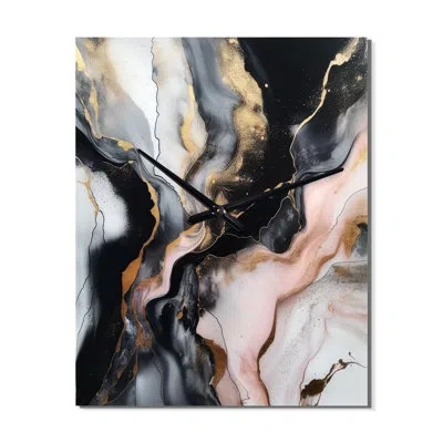 Design Art Texture Splash Marble - Abstract Marble Wall Clock In Black;white;gold