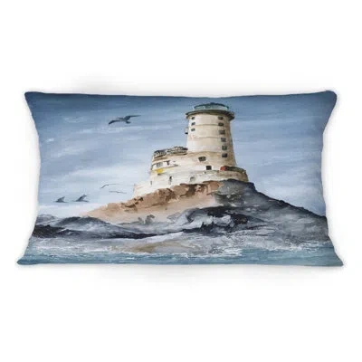 Design Art The Aniva Cape Lighthouse On The Rocky Island - Nautical & Coastal Printed Throw Pillow 1
