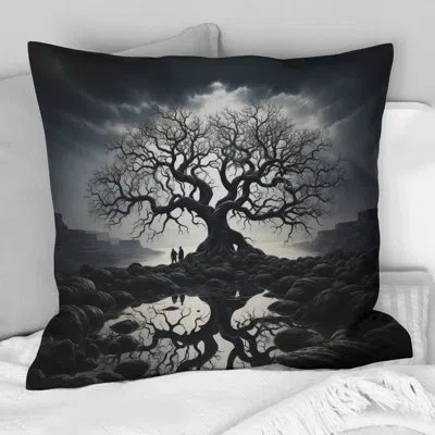Design Art The Contrast Tree Monochrome Ii - Tree Monochrome Printed Pillow In Black