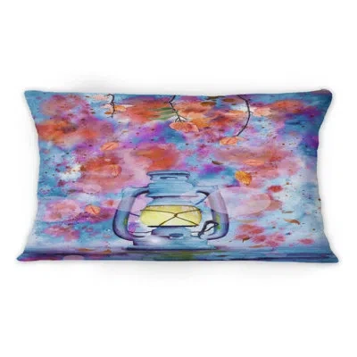 Design Art The Lit Lantern Under The Blooming Branches - Mission & Craftsman Printed Throw Pillow 1