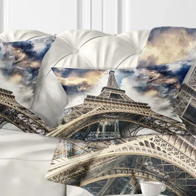 Design Art The Paris Paris Eiffel Towerview From Ground Cityscape Lumbar Pillow In Blue
