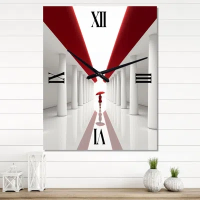 Design Art The Red Umbrella Minimal Architecture V - Abstract Landscape Very Large Wall Clocks In White;red