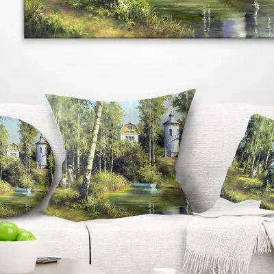 Design Art The River In The Spring - Landscape Printed Throw Pillow In Brown;green